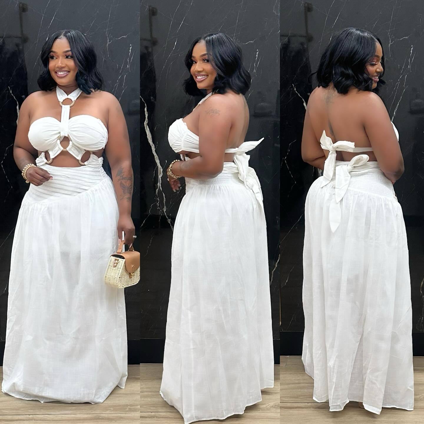 Women's Ice Silk Strapless Top & Long Dress Two-Piece Set