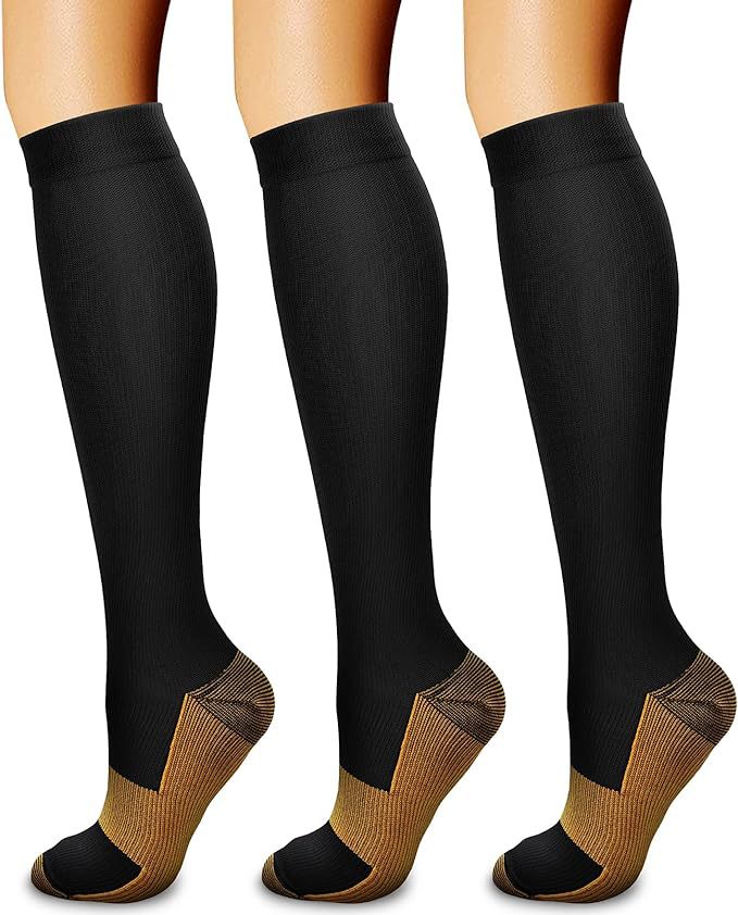 Sports Compression Socks – Long Tube Calf Socks for Running, Cycling & Skipping Rope (3 Double Pack)