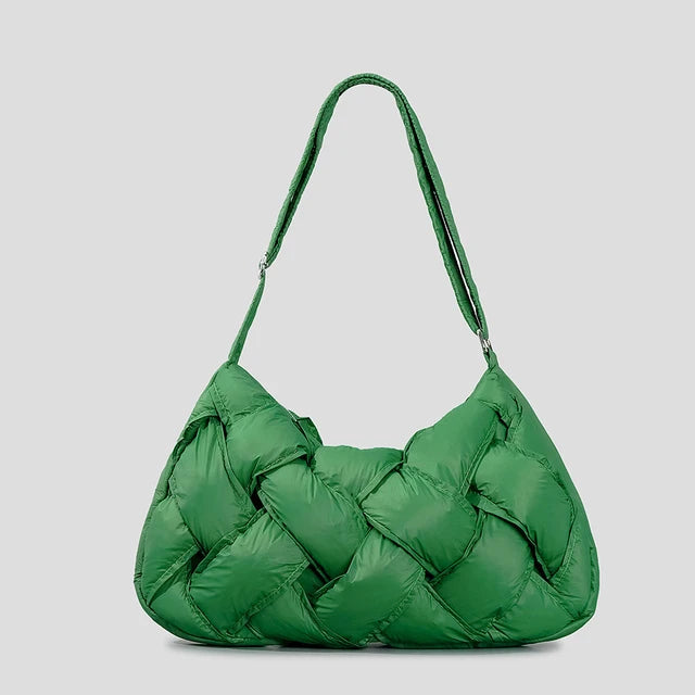 Women's Woven Padded Puffer Shoulder Tote Bag