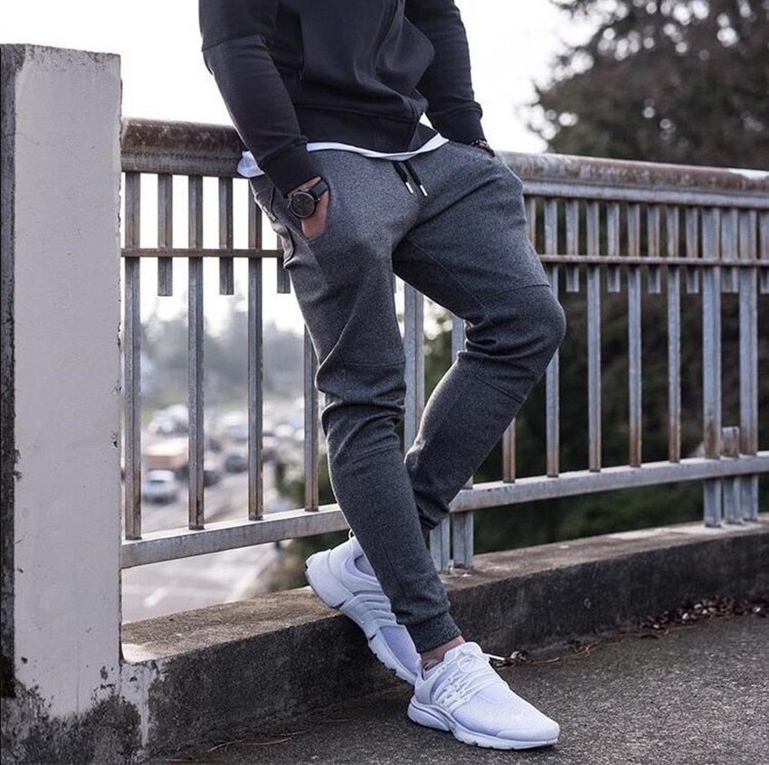 Men's Cotton Embroidered Pencil-Cut Fitness Sweatpants