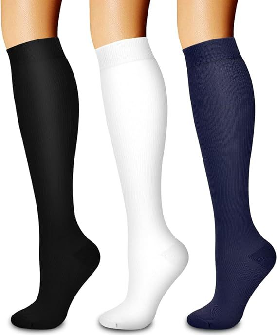 Sports Compression Socks – Long Tube Calf Socks for Running, Cycling & Skipping Rope (3 Double Pack)