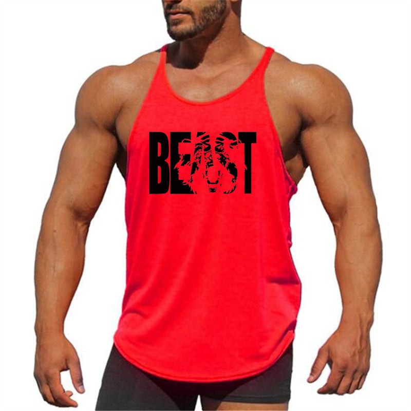 Men's Letter Print Cotton Fitness Vest — Slim I-Shape Tank Top