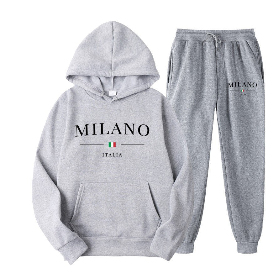Unisex Fleece-Lined Letter Print Hoodie & Sweatpants Set