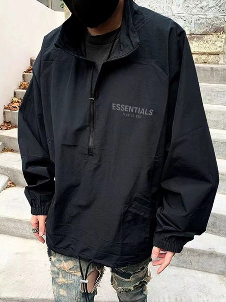 Half-Zip Hooded Windbreaker Jacket