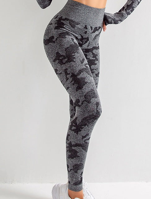 Women's Camouflage 3-Piece Yoga Fitness Set — Sports Bra, Long Sleeve Crop Top & Hip-Lift Leggings