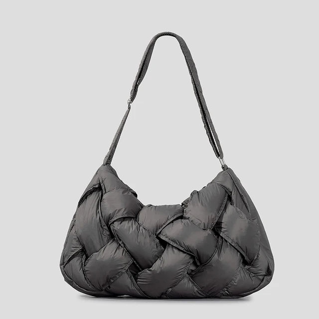 Women's Woven Padded Puffer Shoulder Tote Bag