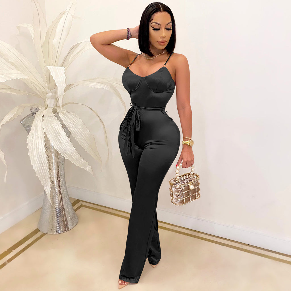 Women's Sleeveless Straight-Leg Maxi Jumpsuit