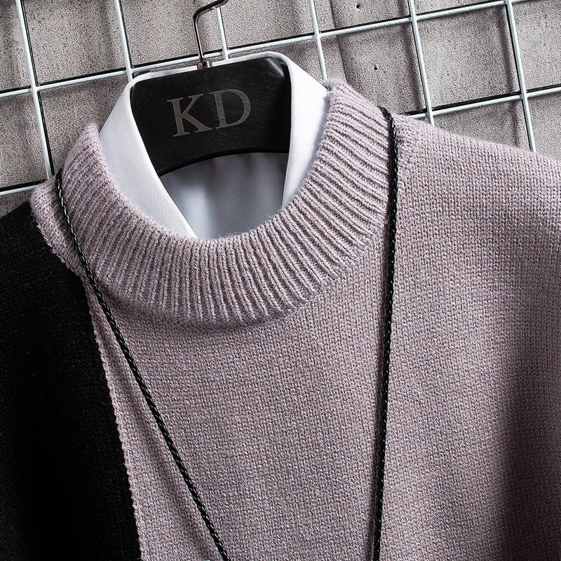 Men's Cashmere Warm Turtleneck Slim Fit Pullover Sweater – Patchwork Knit