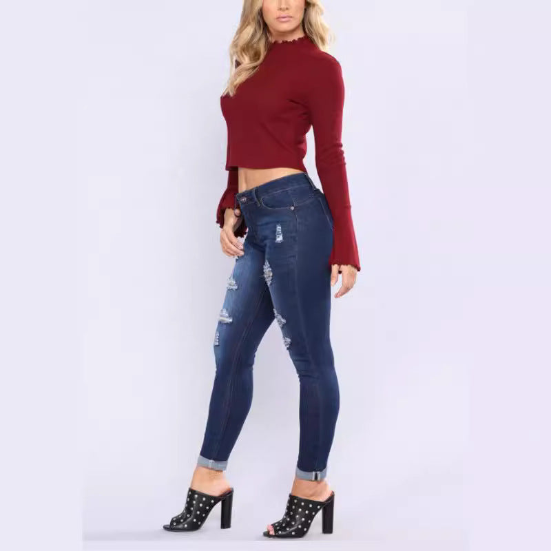 Women's Mid-Rise Elastic Waist Skinny Jeans