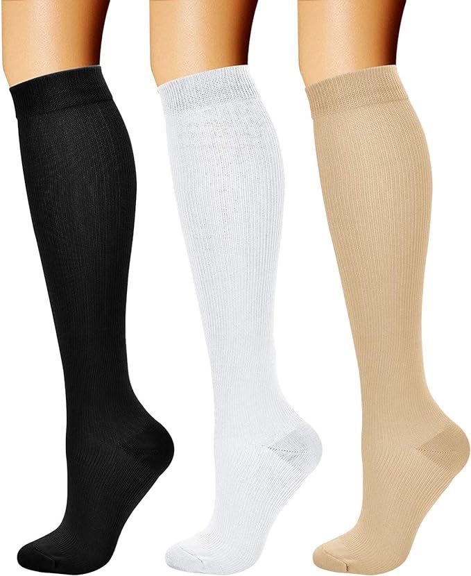 Sports Compression Socks – Long Tube Calf Socks for Running, Cycling & Skipping Rope (3 Double Pack)