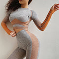 Women's Seamless Long-Sleeve Crop Top & Leggings Set – 2-Piece Yoga & Gym Activewear