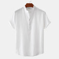 Men's Cotton-Linen Standing Collar Short-Sleeve Casual Shirt
