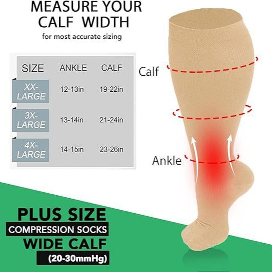 Plus-Size High Calf Compression Socks – Wide Calf Anti-Slip Nylon Pressure Socks 2XL–7XL