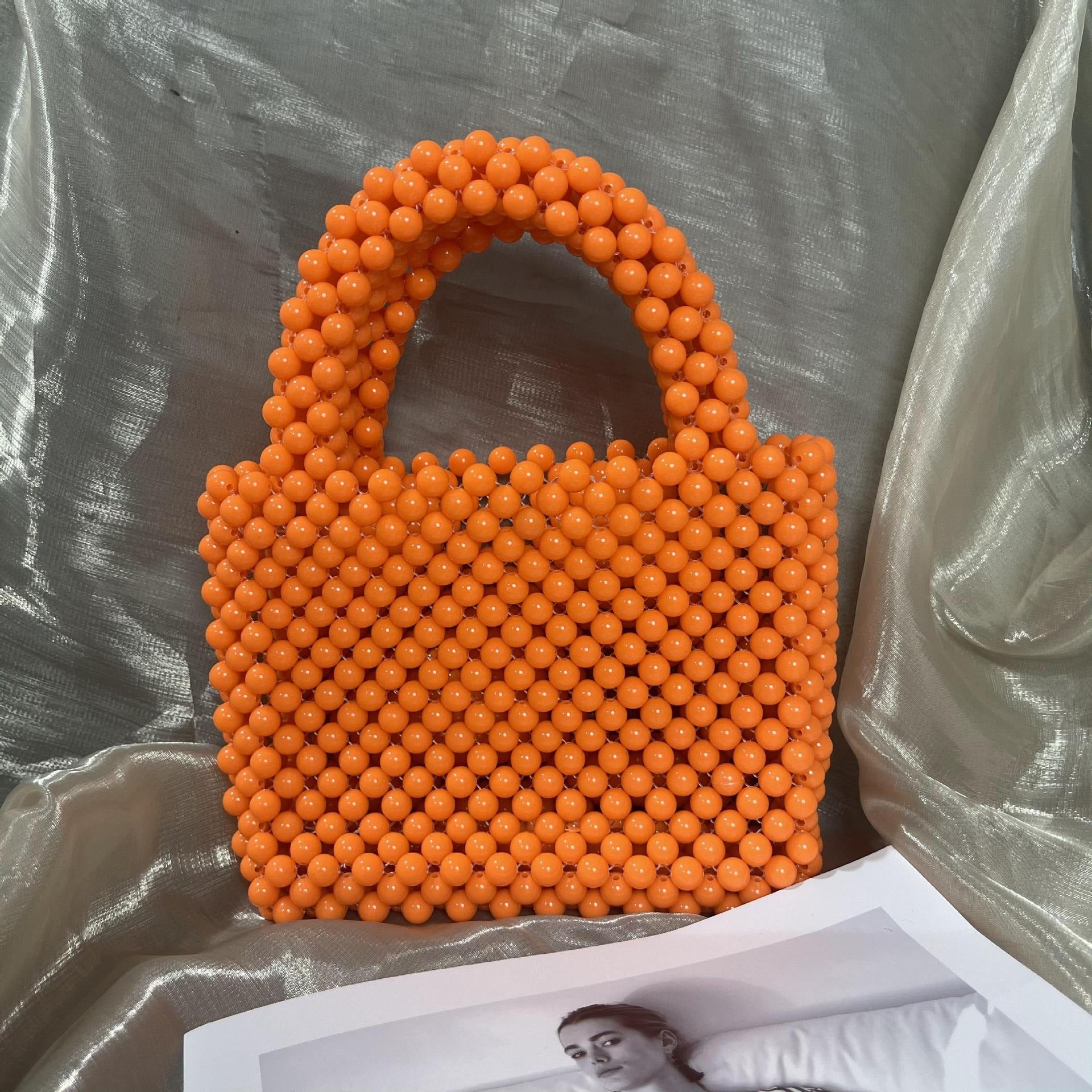 Solid Colour Beaded Handbag