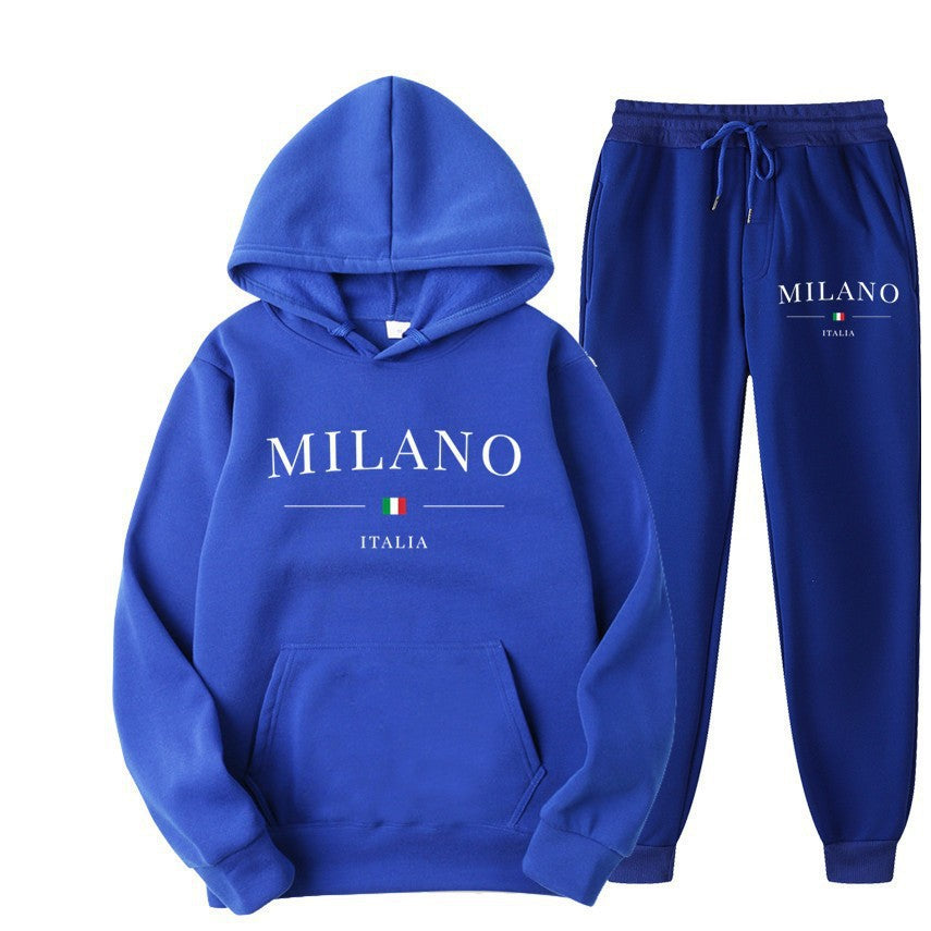 Unisex Fleece-Lined Letter Print Hoodie & Sweatpants Set