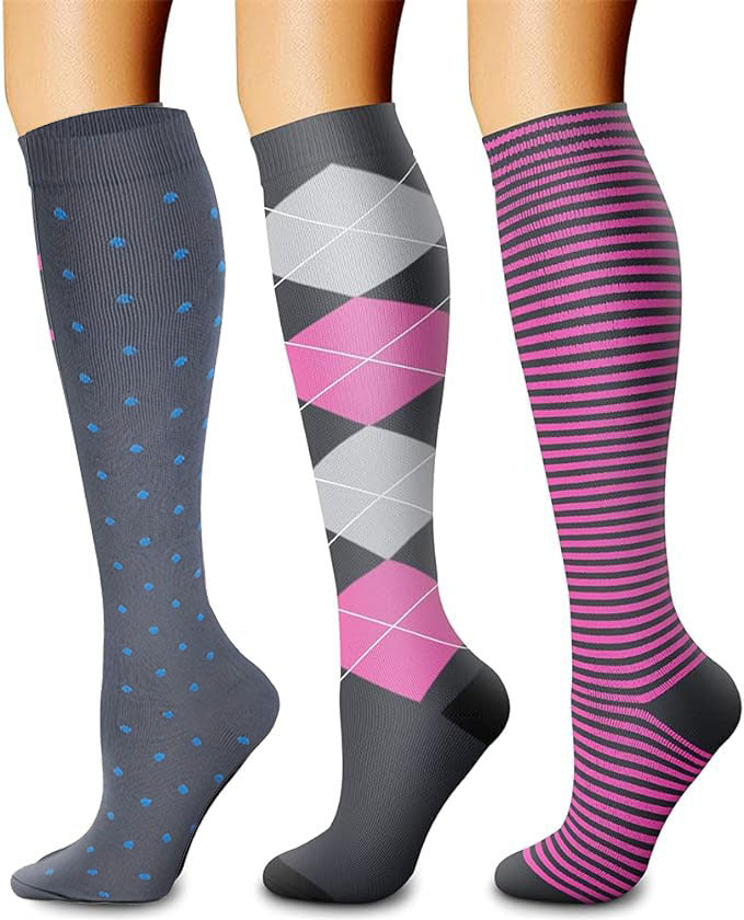 Sports Compression Socks – Long Tube Calf Socks for Running, Cycling & Skipping Rope (3 Double Pack)