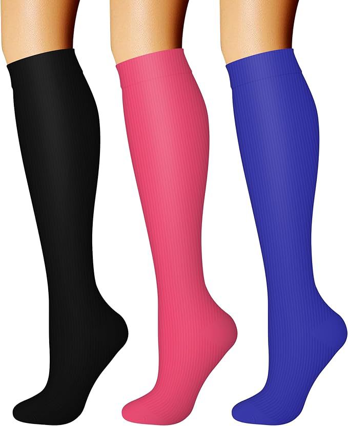 Sports Compression Socks – Long Tube Calf Socks for Running, Cycling & Skipping Rope (3 Double Pack)