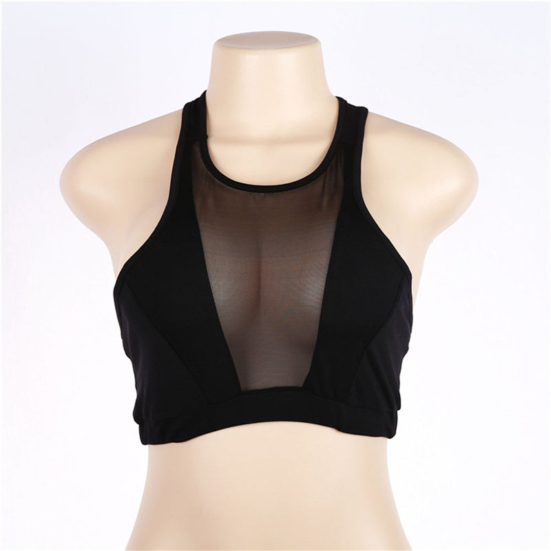 Women's Black Mesh Yoga Tank Top — Fitness Sports Bra Vest