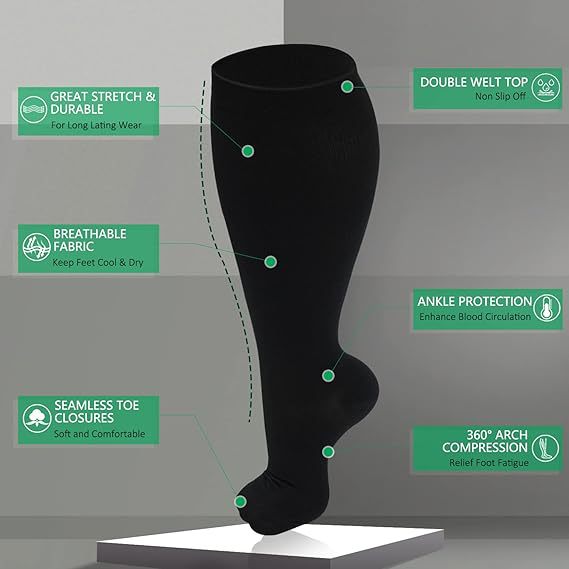 Plus-Size High Calf Compression Socks – Wide Calf Anti-Slip Nylon Pressure Socks 2XL–7XL