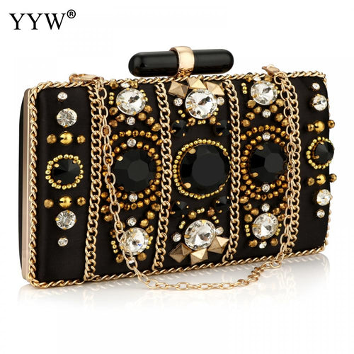 Black Satin Rhinestone Box Clutch