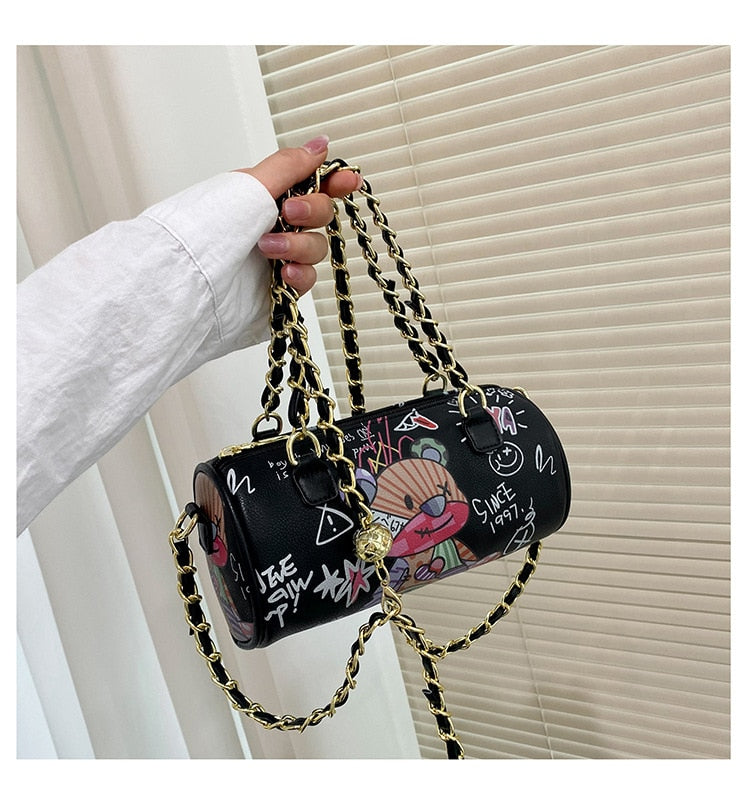 Graffiti Cylindrical Crossbody Bag