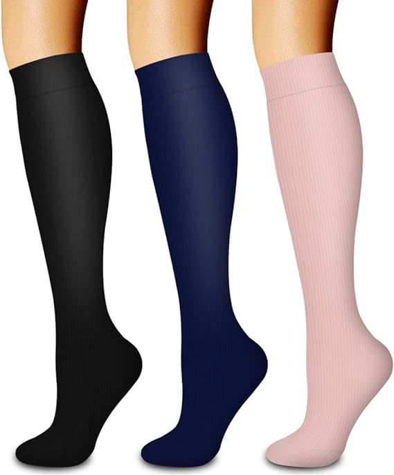 Sports Compression Socks – Long Tube Calf Socks for Running, Cycling & Skipping Rope (3 Double Pack)