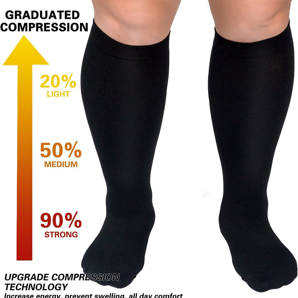 Plus-Size High Calf Compression Socks – Wide Calf Anti-Slip Nylon Pressure Socks 2XL–7XL