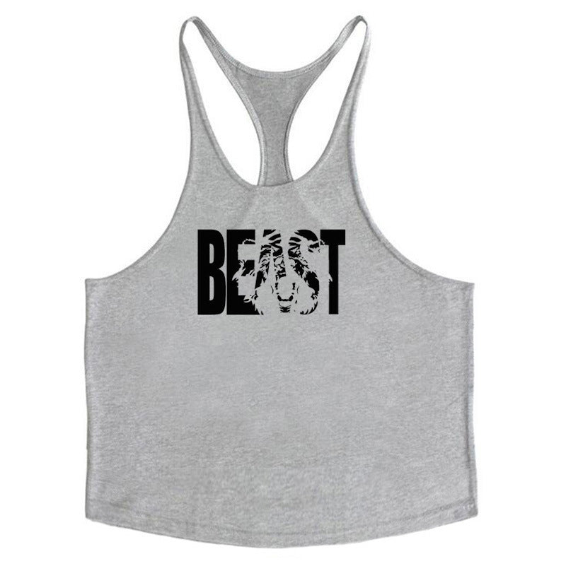 Men's Letter Print Cotton Fitness Vest — Slim I-Shape Tank Top