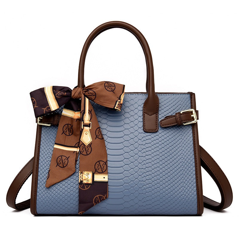 Women's Embossed Snakeskin Leather Briefcase Tote Bag