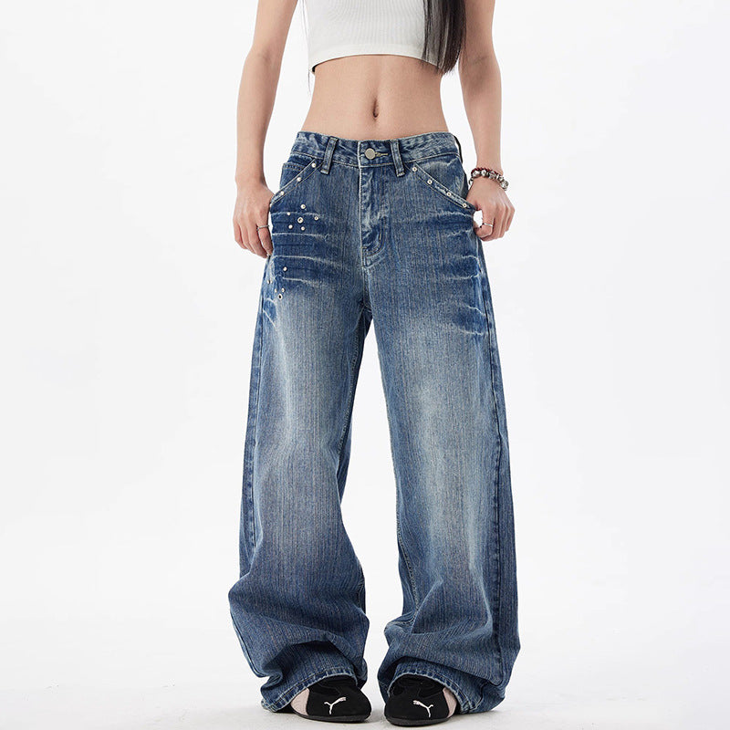 Women's High Waist Wide Leg Washed Denim Jeans