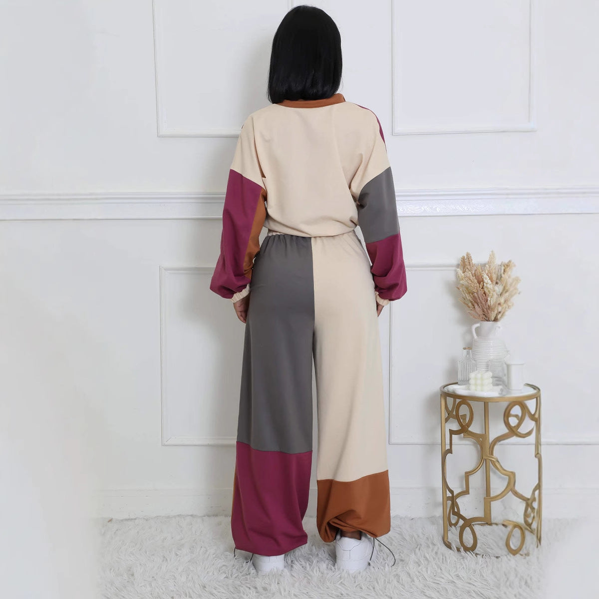 Women's Colour-Block Sporty Two-Piece Set – Zip Hoodie & Straight-Leg Pants