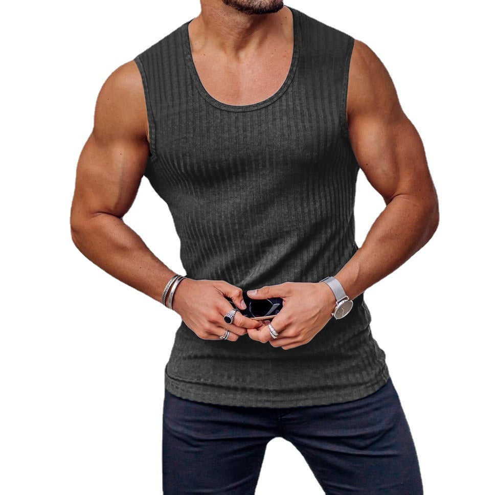 Men's Vertical Stripe Knit Sports Tank Top – Sleeveless Fitness Vest