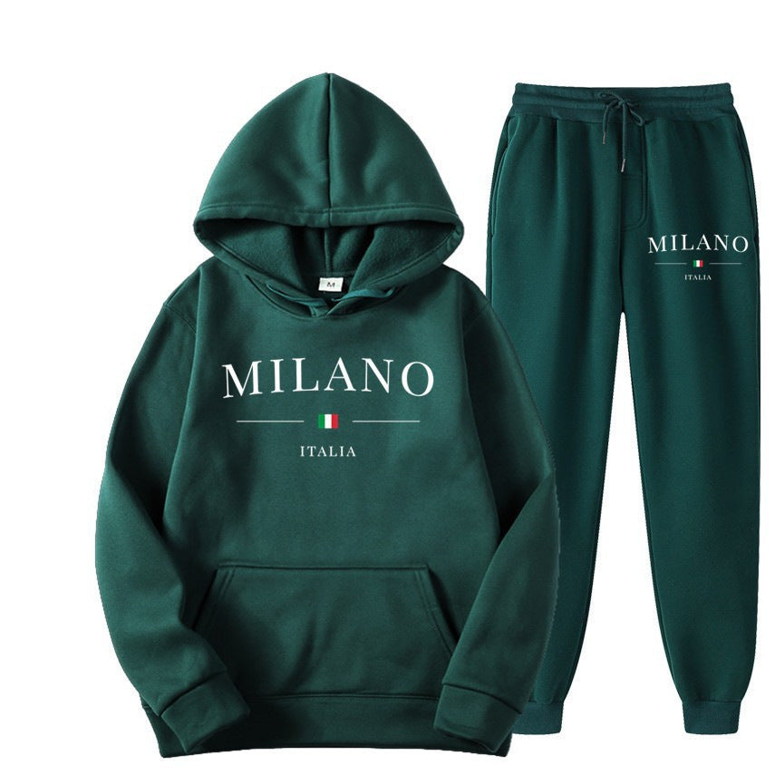 Unisex Fleece-Lined Letter Print Hoodie & Sweatpants Set