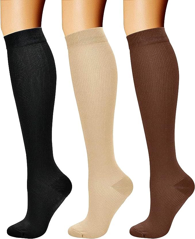 Sports Compression Socks – Long Tube Calf Socks for Running, Cycling & Skipping Rope (3 Double Pack)