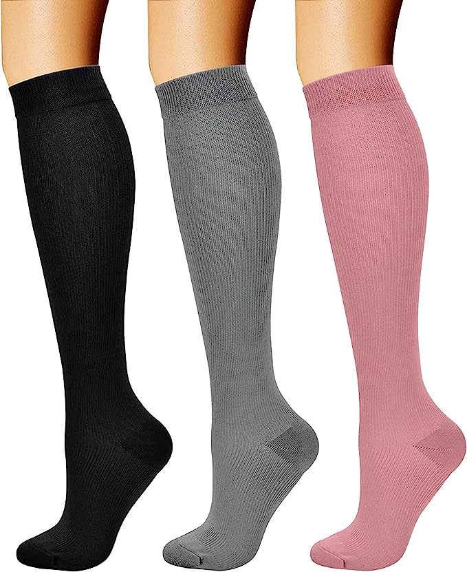 Sports Compression Socks – Long Tube Calf Socks for Running, Cycling & Skipping Rope (3 Double Pack)