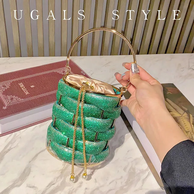 Woven Crystal Rhinestone Bucket Bag