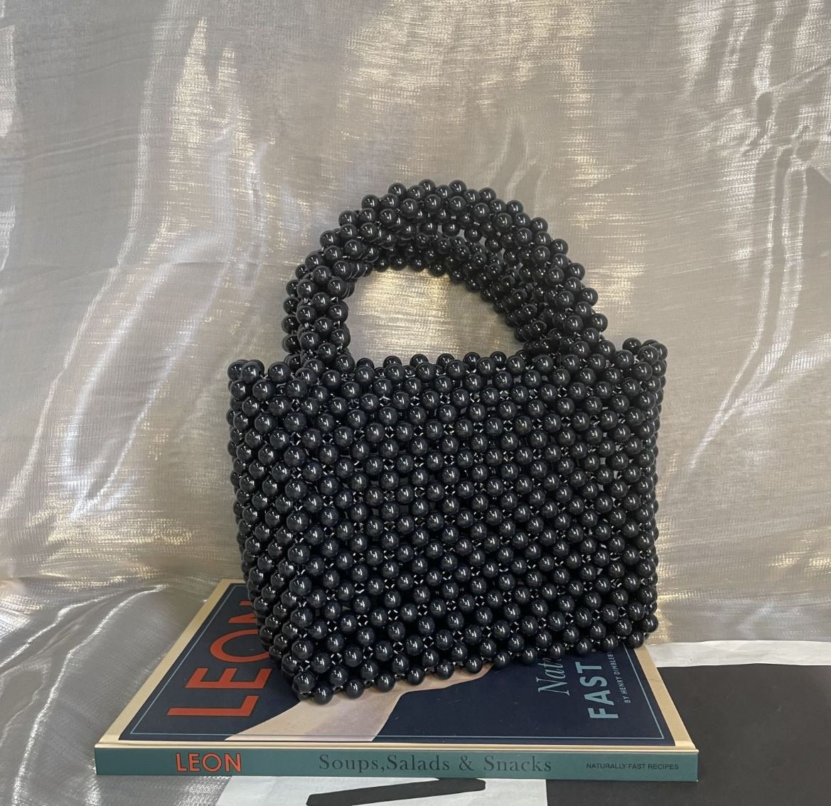 Solid Colour Beaded Handbag