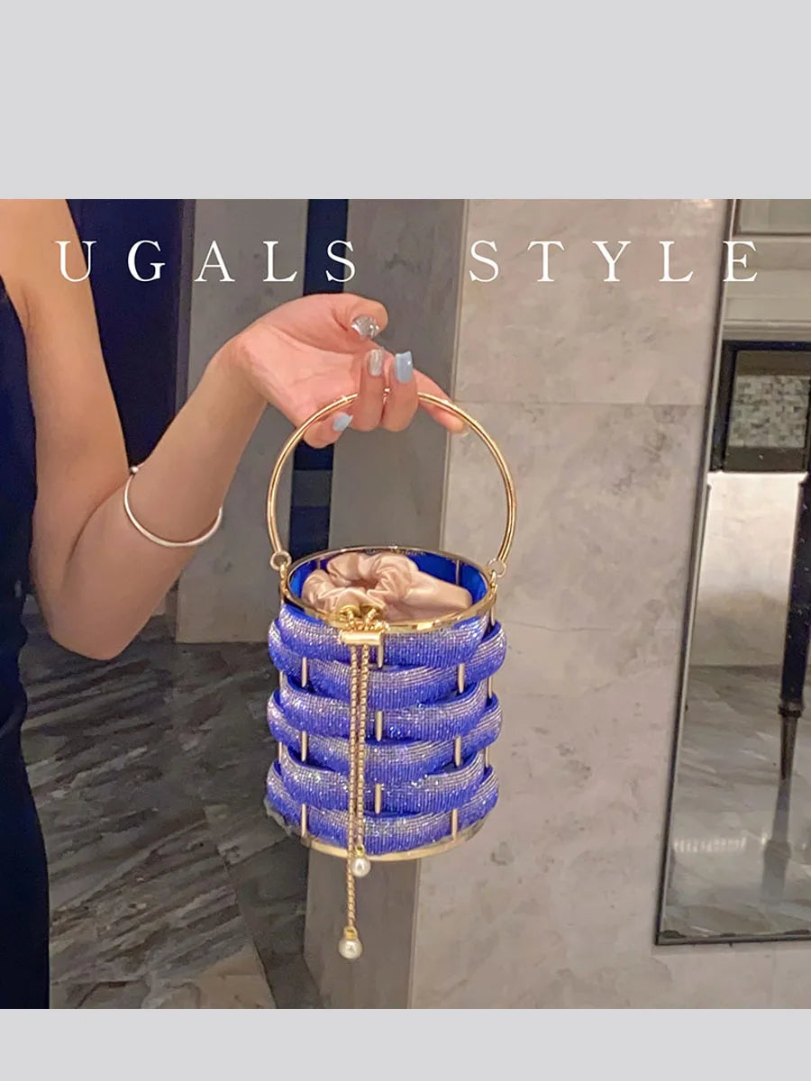 Woven Crystal Rhinestone Bucket Bag