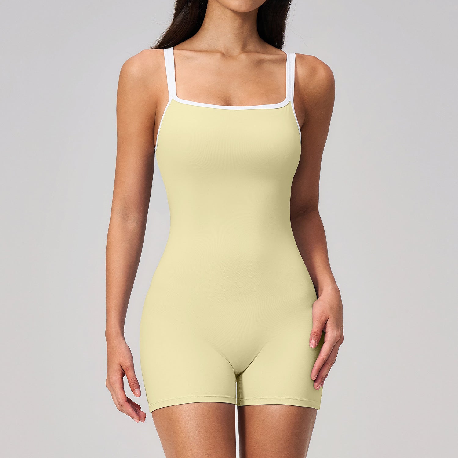 Women's Square Collar Backless Shorts Jumpsuit — Sleeveless Fitness Romper
