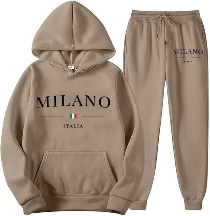 Unisex Fleece-Lined Letter Print Hoodie & Sweatpants Set