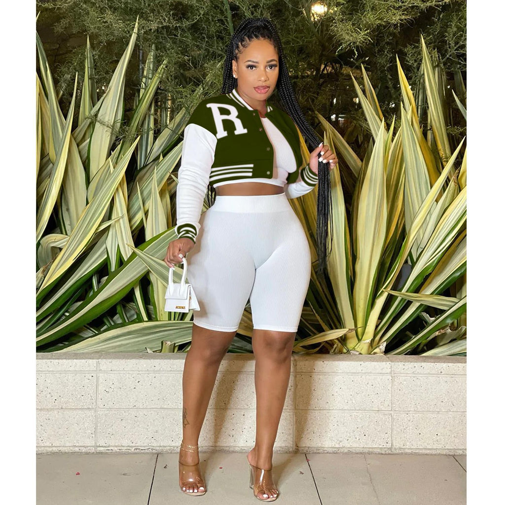 Women's Long-Sleeve Crop Top & Shorts 3-Piece Set