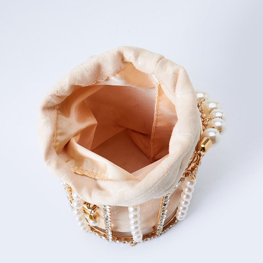 Handmade Diamond Pearl Bucket Clutch