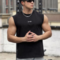 Men's Heavyweight Cotton Wide Shoulder Sleeveless Vest — Fitness Running Sport Top
