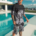 Men's 3D Print Round Neck T-Shirt & Shorts Set