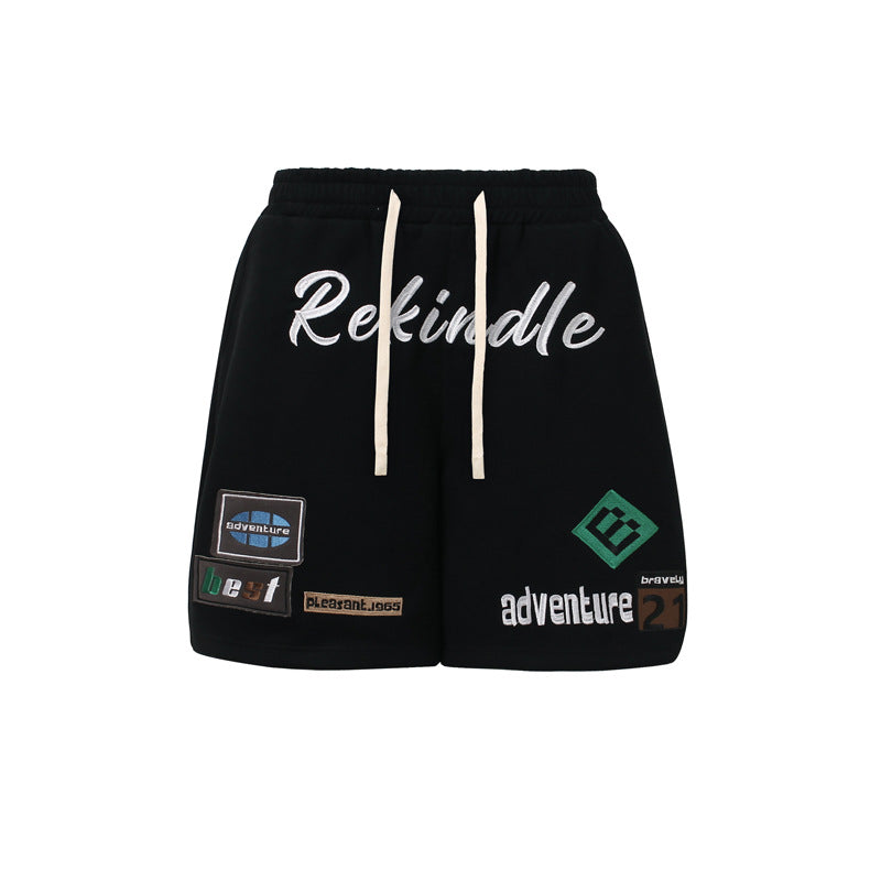 Men's Embroidered Letter Wide-Leg Hip Hop Shorts