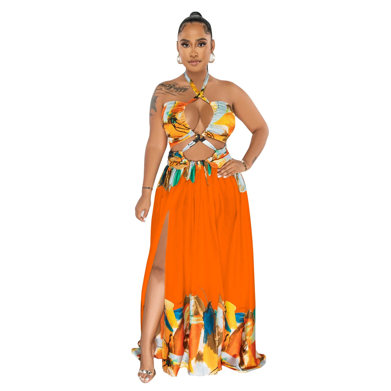 Women's Tie-Front Sleeveless Printed Wrap Midi Dress
