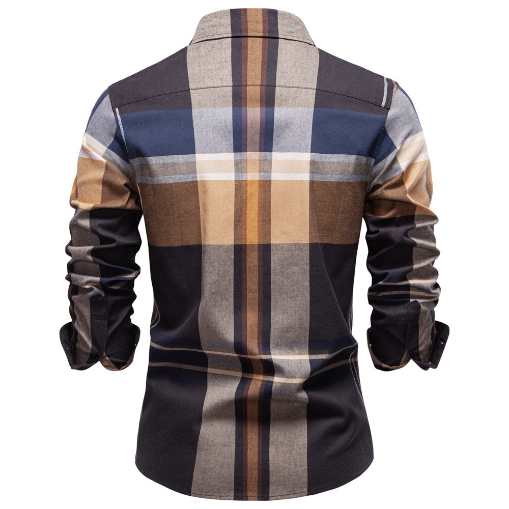 Men's Plaid Stripe Long Sleeve Button-Up Shirt – Cotton Casual Fit