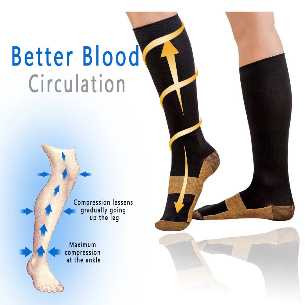 Unisex Nylon Compression Socks – 15-20mmHg Graduated Compression for Running, Travel & Recovery