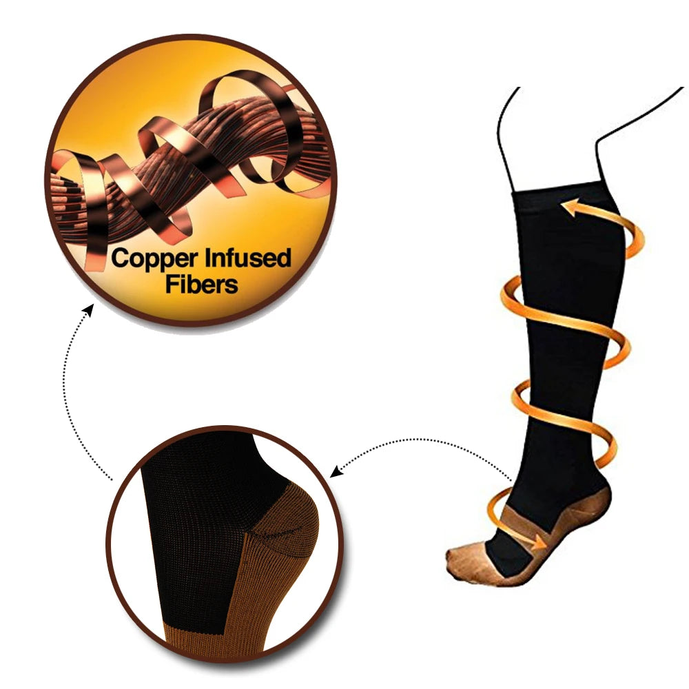 Unisex Nylon Compression Socks – 15-20mmHg Graduated Compression for Running, Travel & Recovery