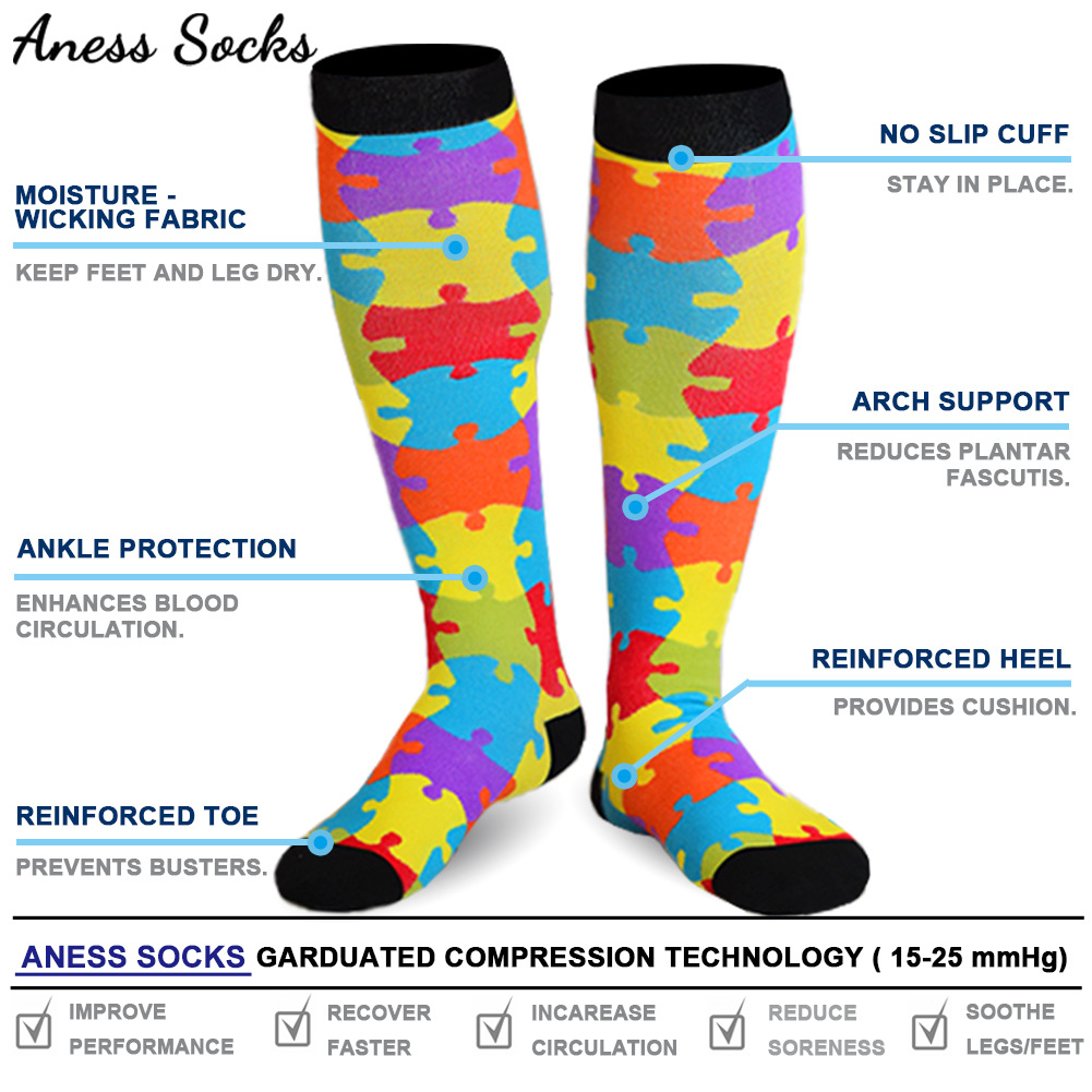 Unisex Patterned Graduated Compression Socks 15-25mmHg – Fun Print Long Tube Sport Socks